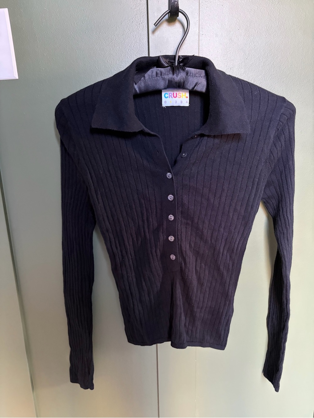 CRUSH Black Ribbed Long Sleeve Polo Tee
